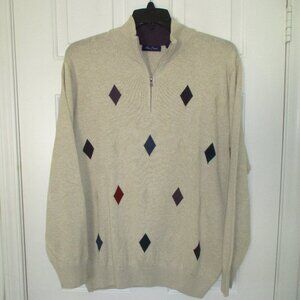 Alan Flusser Mens L/S Beige Cotton Knit 1/4 Zip Sweater NWOT - Size Large